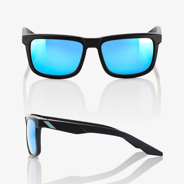 100% Blake Sunglasses Matte Black with Hiper Blue Mirror Lens - Image 3