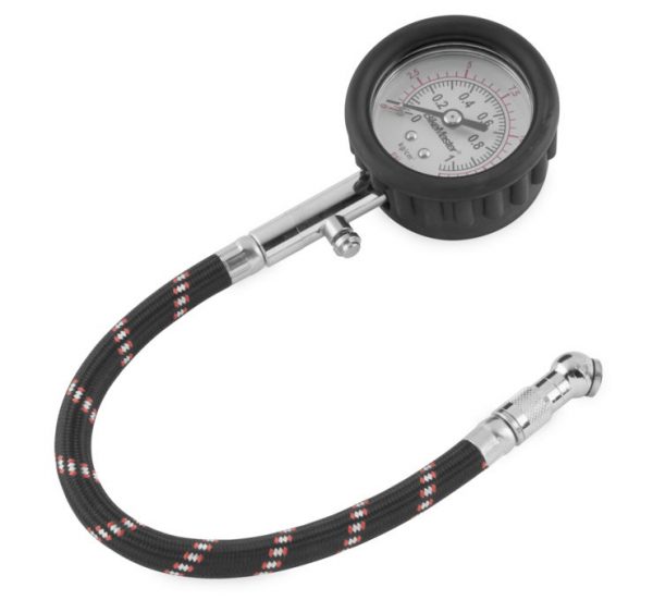 Bikemaster Dial Tire Pressure Gauge with Hose - 15 PSI