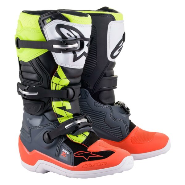 Alpinestars Tech 7S Youth MX Boots - Dark Gray/Red Florescent/Yellow